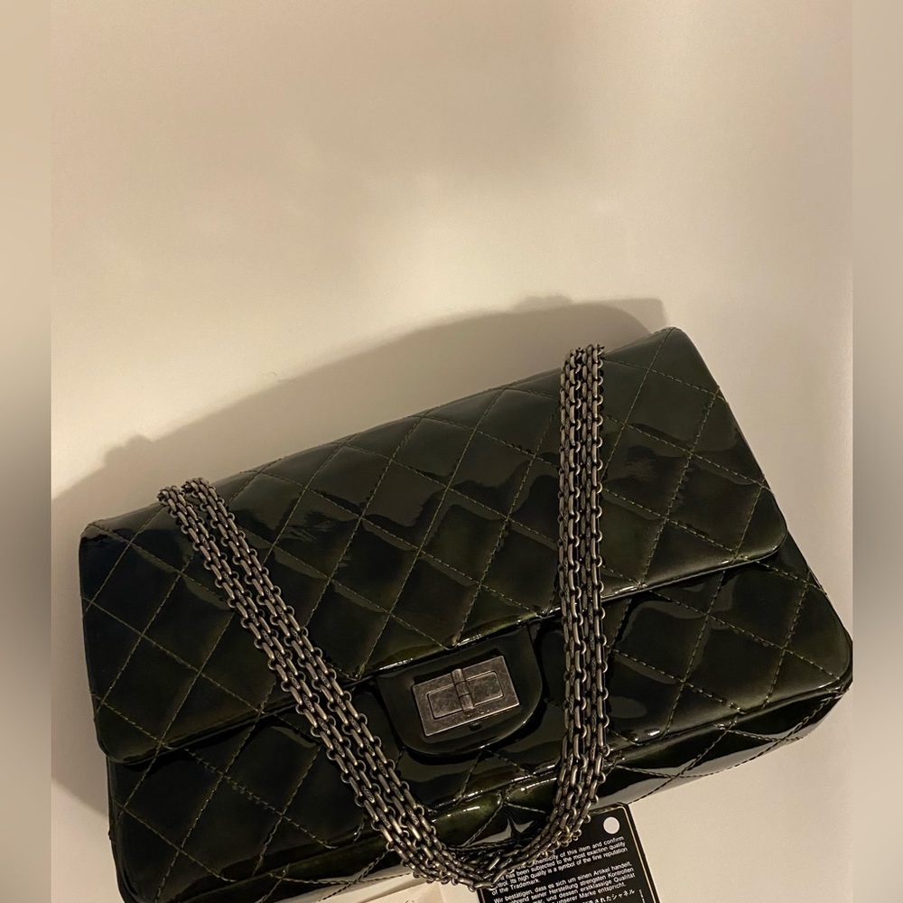 Chanel Iridescent Green Quilted Patent Leather Reissue 2.55 Classic 227 Flap Bag